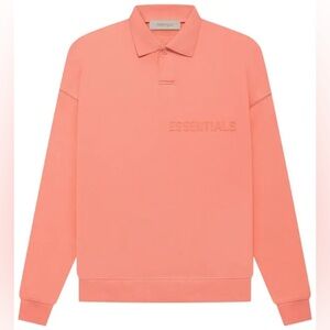 ESSENTIALS FEAR OF GOD ESSENTIALS LONG-SLEEVE POLO SHIRT | CORAL | NEW/NWT/NIB🔥🔥